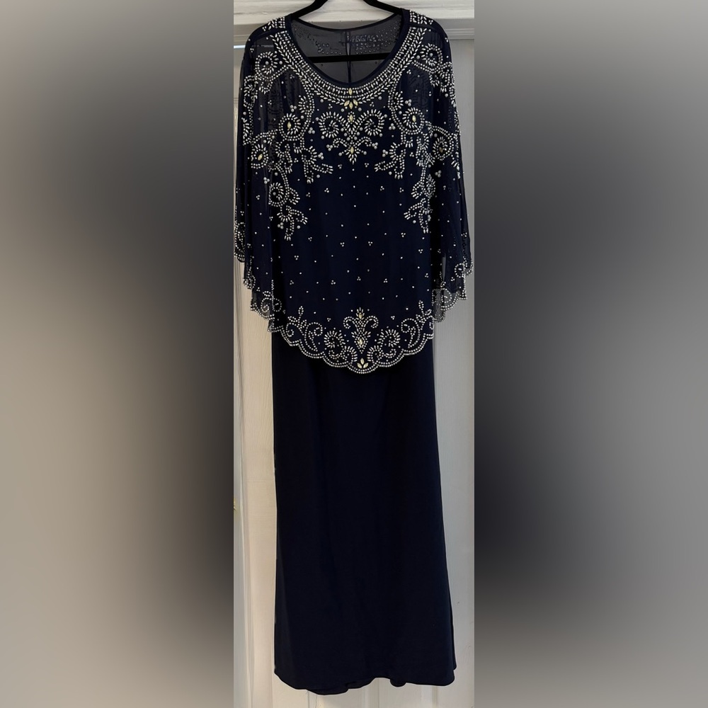 Betsy & Adam Navy Beaded Maxi Dress